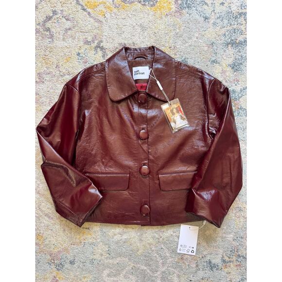Self-Portrait Burgundy Leather Jacket - Picture 7 of 13